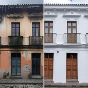 Restauración profesional de fachada deteriorada